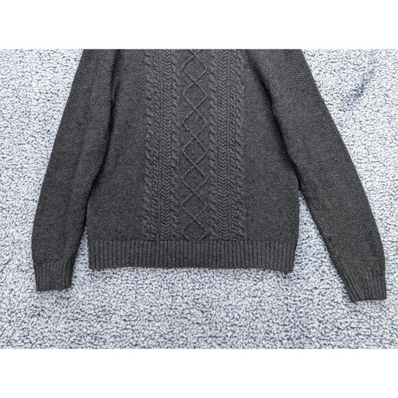 Liz Claiborne Cable Knit Fisherman Sweater Size LG Knit Wool Blend Chunky Gray - Picture 4 of 10